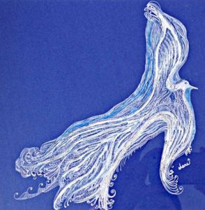 Voir le détail de cette oeuvre: Liberté - Oiseau -  Dessin acrylique sur papier bleu
